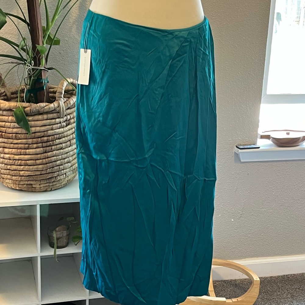 Anthropologie Teal Midi Skirt brina faux wrap
